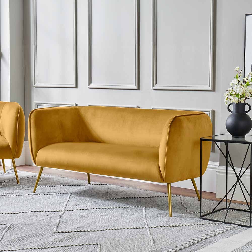 Lucca Gold Velvet and Metal Sofa.