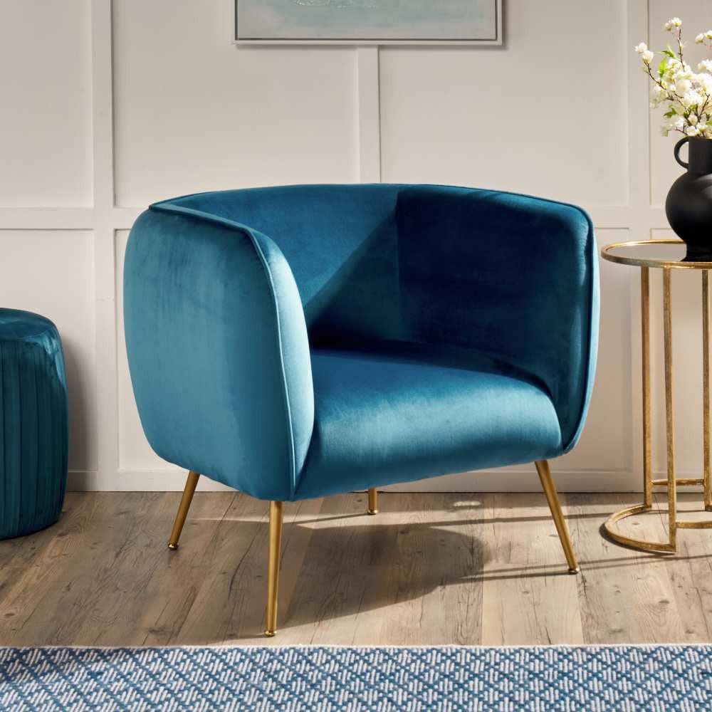 Pacific Lifestyle Living Lucca Sapphire Blue Velvet Chair with Gold Legs House of Isabella UK