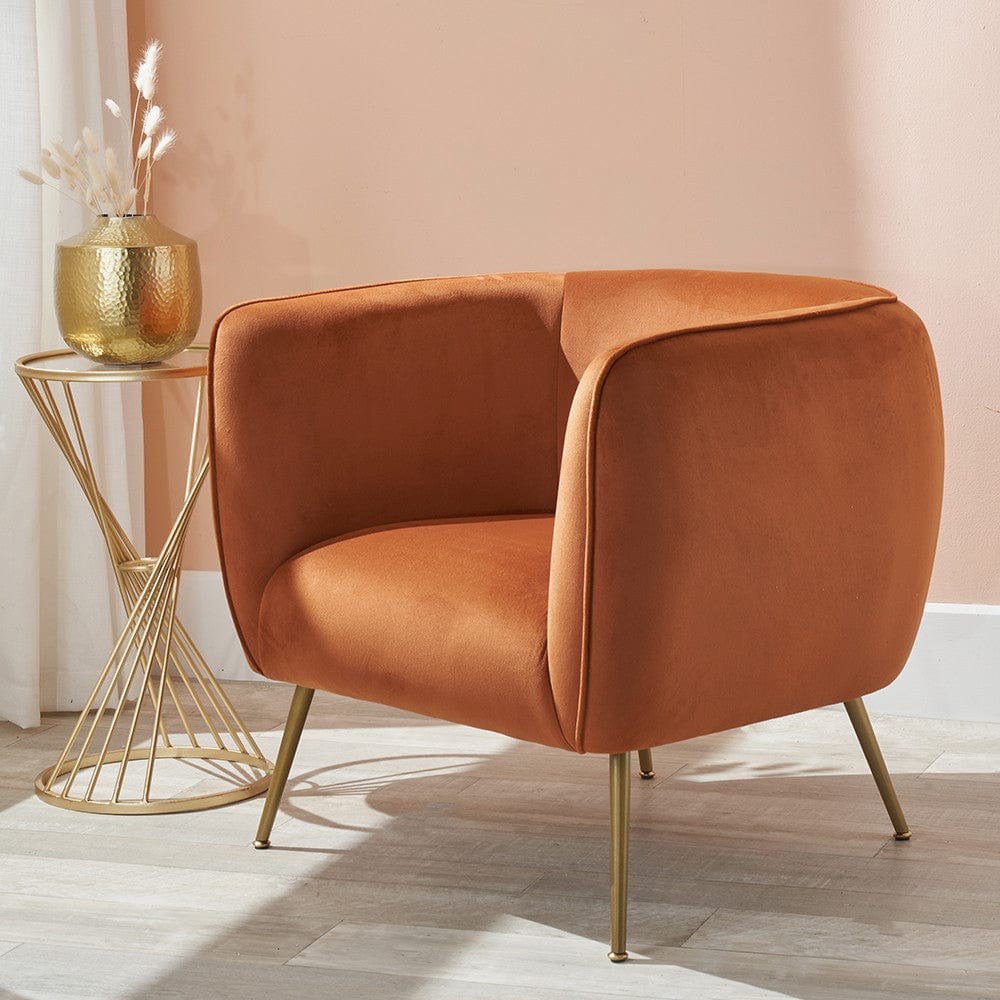 Lucca Tobacco Velvet and Metal Armchair.