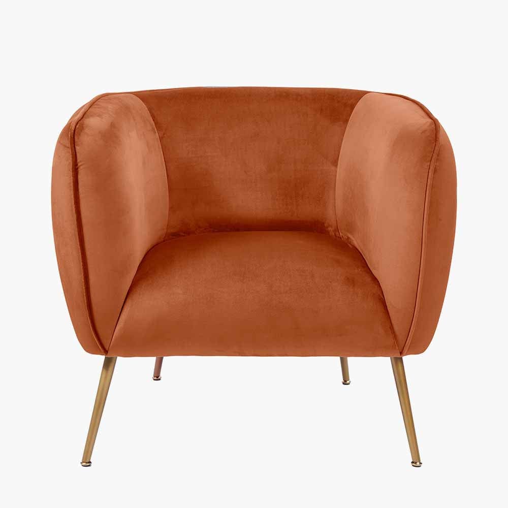 Lucca Tobacco Velvet and Metal Armchair.