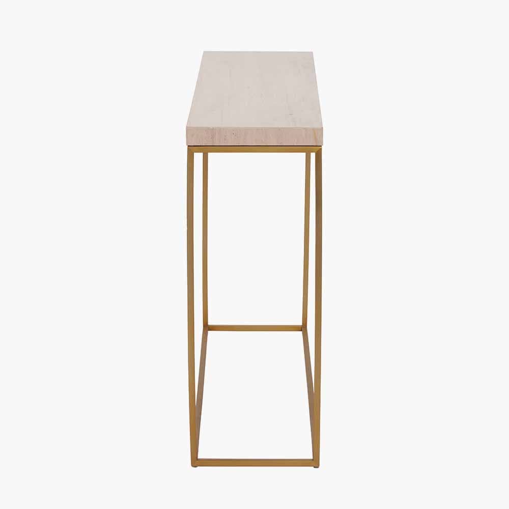 Madison Beige Granite and Burnished Gold Metal Console Table.