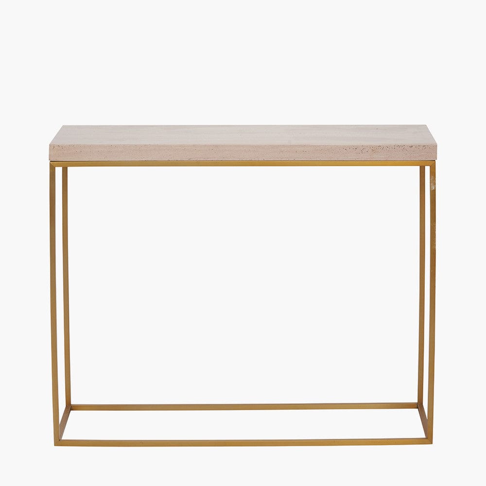Madison Beige Granite and Burnished Gold Metal Console Table.