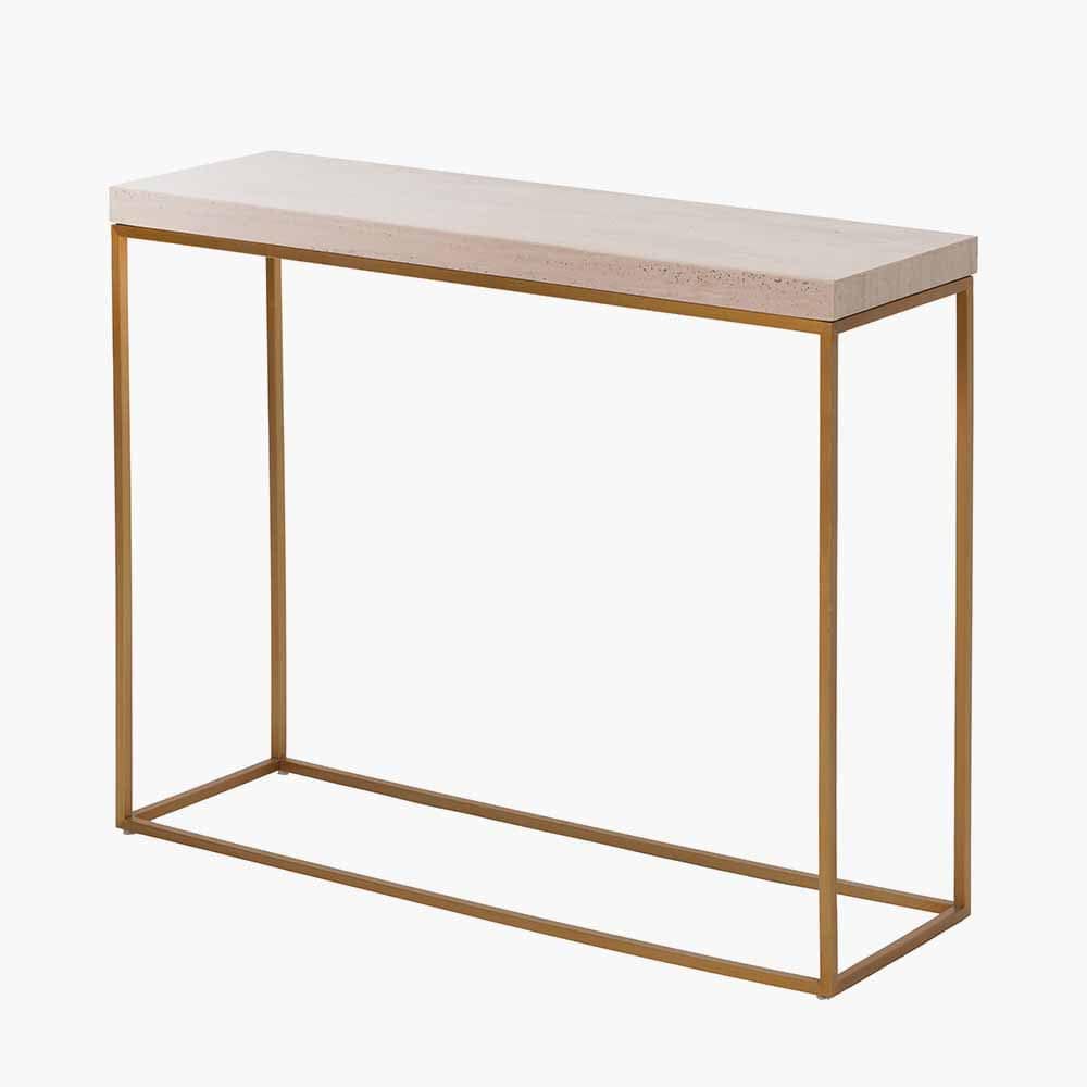 Madison Beige Granite and Burnished Gold Metal Console Table.
