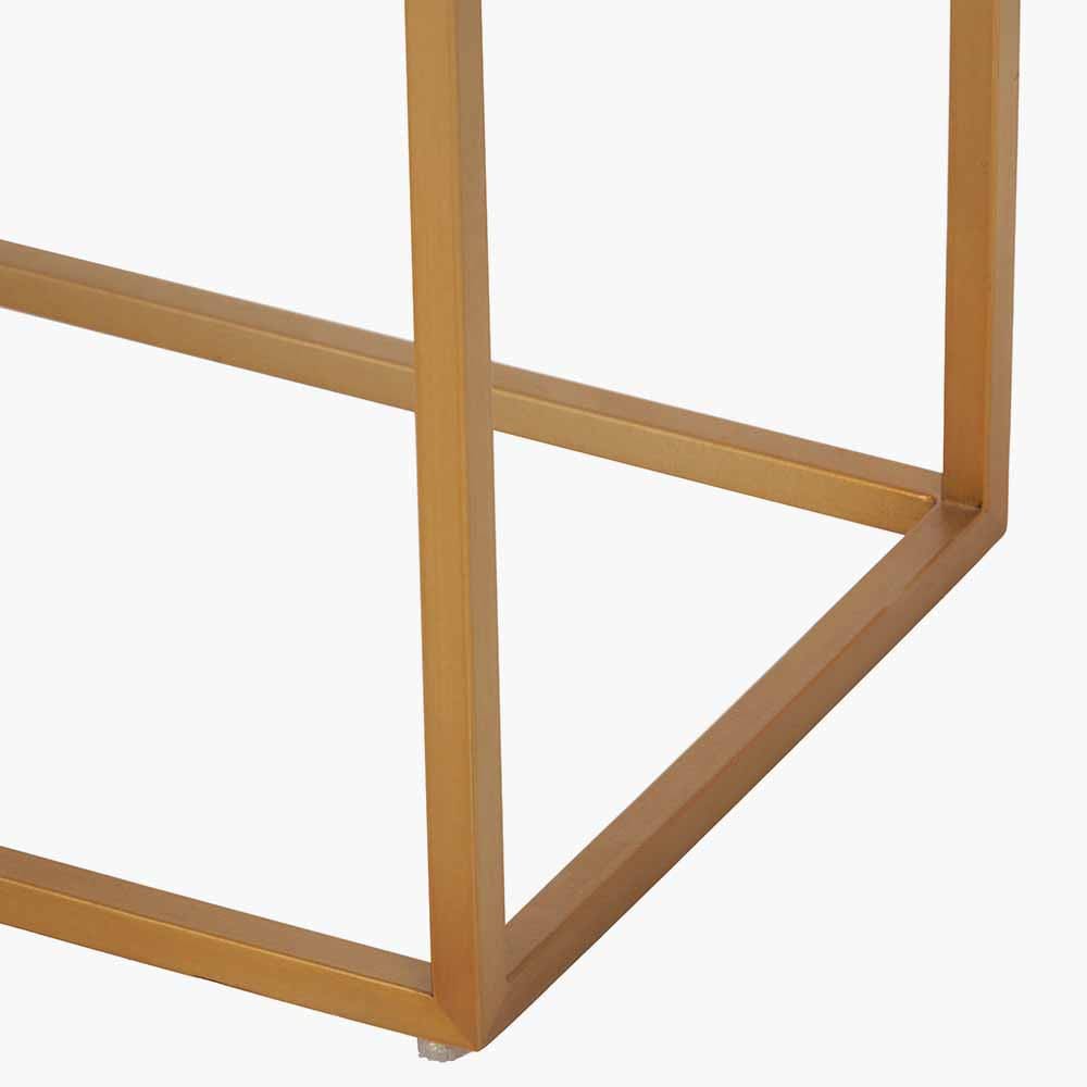 Madison Beige Granite and Burnished Gold Metal Console Table.