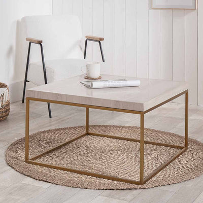 Pacific Lifestyle Living Madison Beige Granite and Burnished Gold Metal Square Coffee Table House of Isabella UK