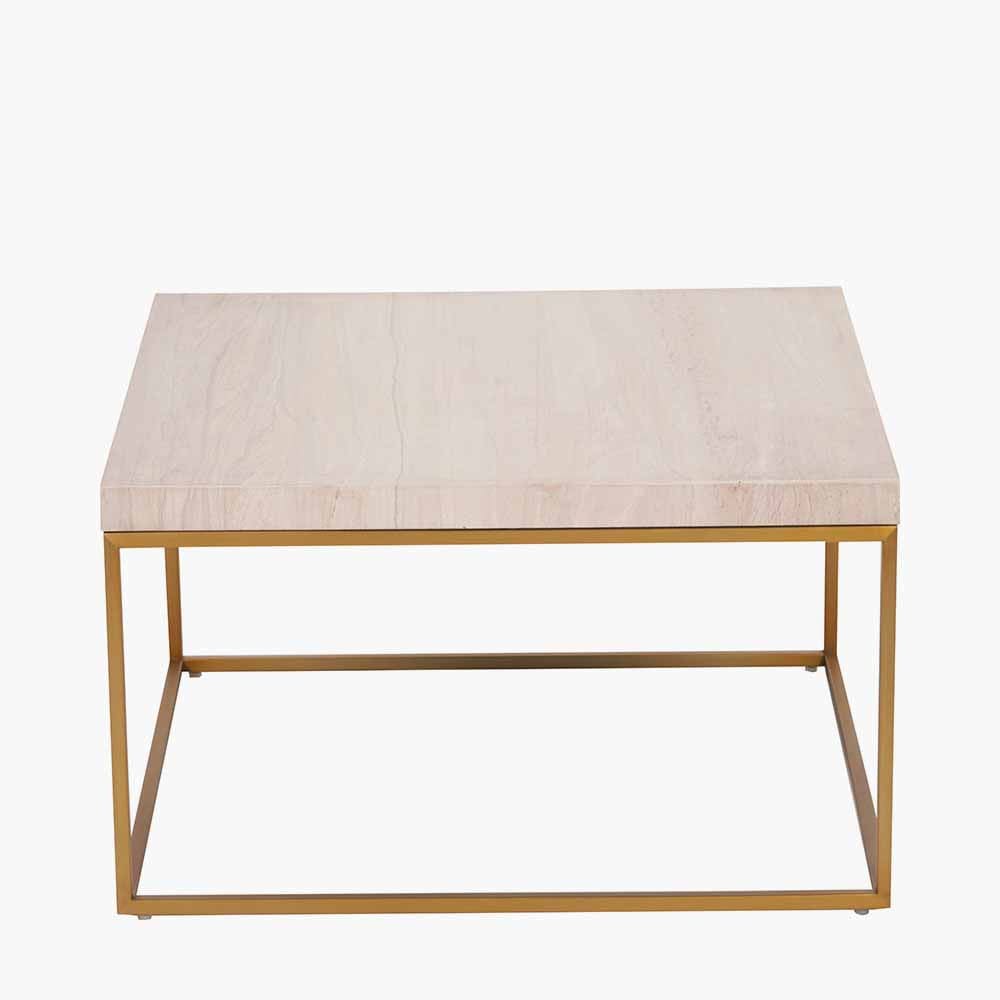 Pacific Lifestyle Living Madison Beige Granite and Burnished Gold Metal Square Coffee Table House of Isabella UK