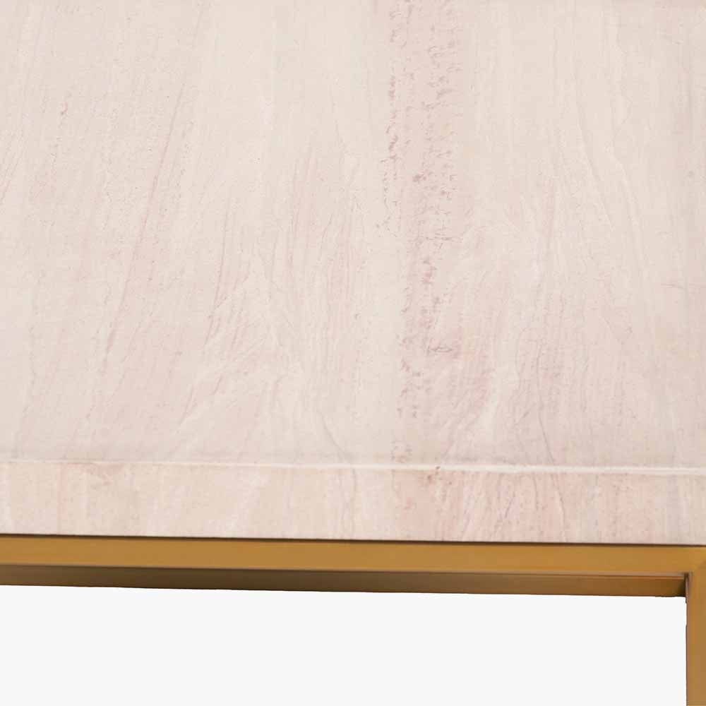 Madison Beige Granite and Burnished Gold Metal Square Coffee Table.