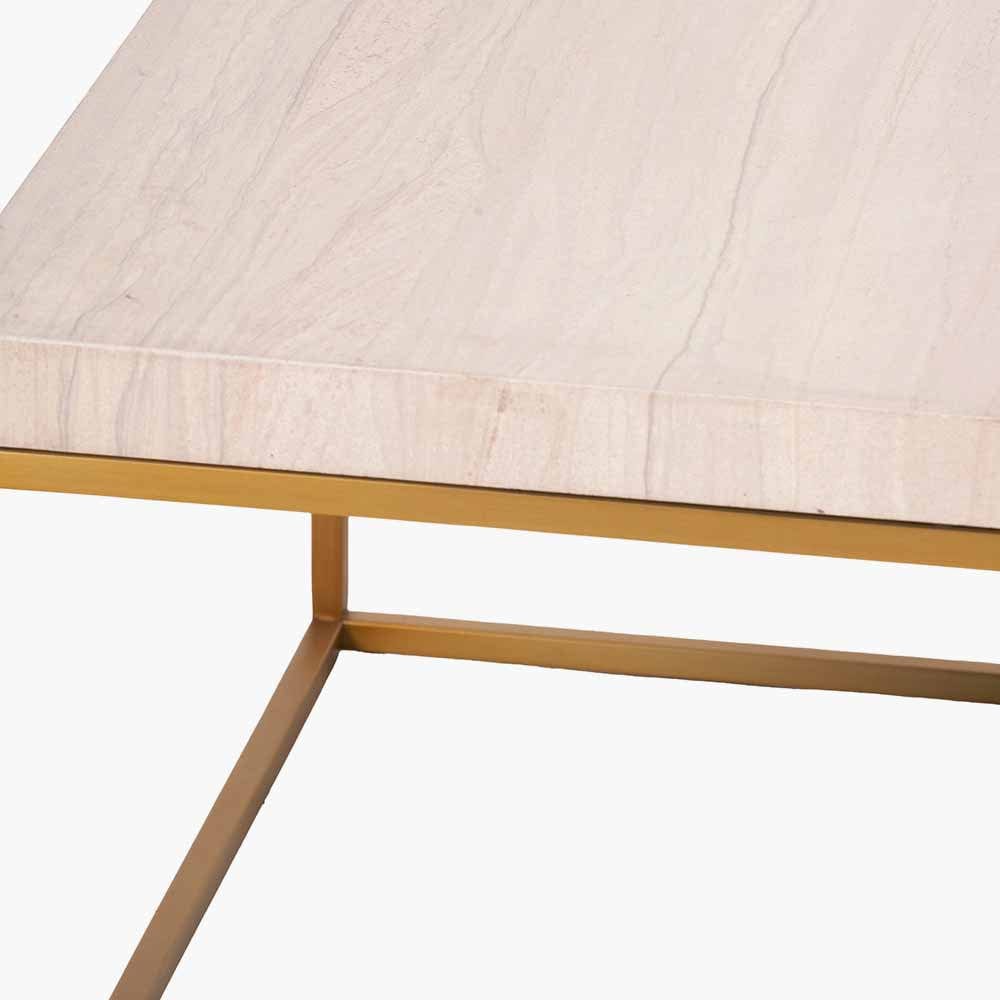 Madison Beige Granite and Burnished Gold Metal Square Coffee Table.