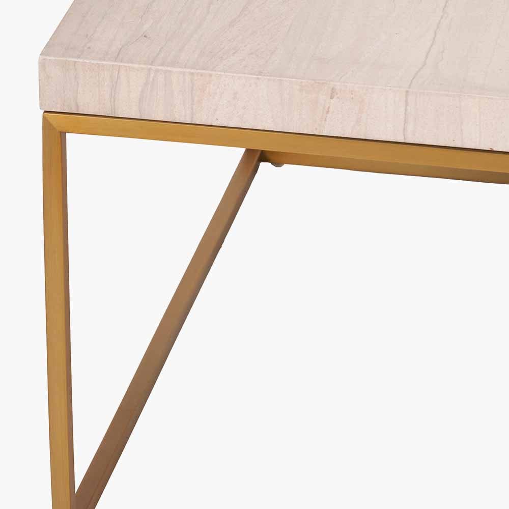 Madison Beige Granite and Burnished Gold Metal Square Coffee Table.