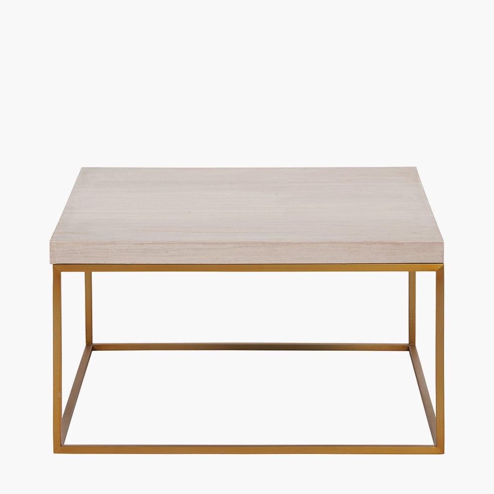 Madison Beige Granite and Burnished Gold Metal Square Coffee Table.