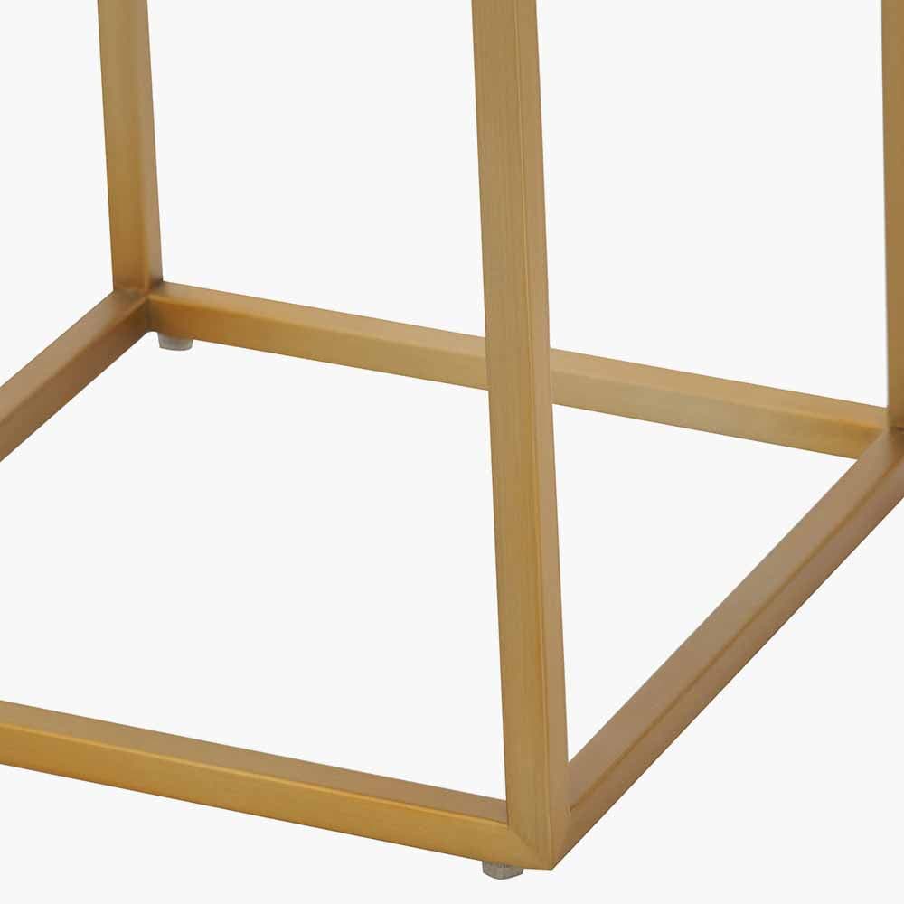 Madison Beige Granite and Burnished Gold Metal Square Side Table.