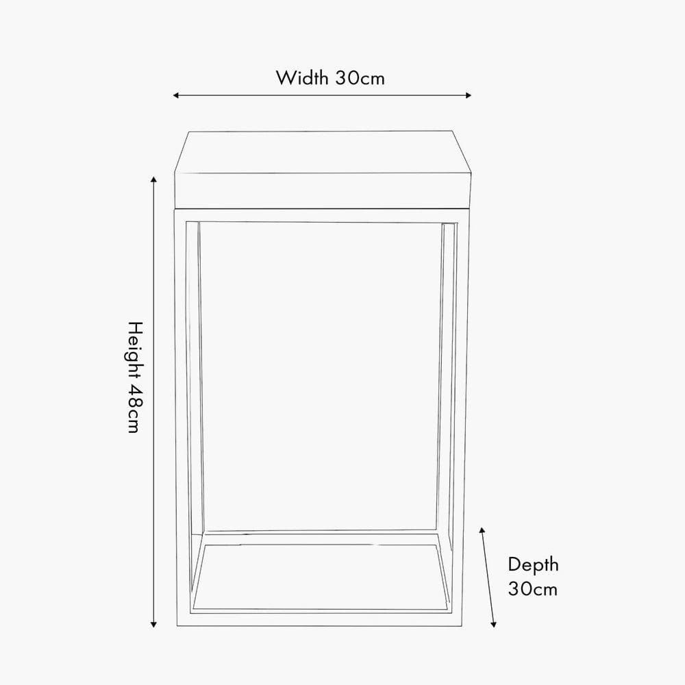Madison Beige Granite and Burnished Gold Metal Square Side Table.