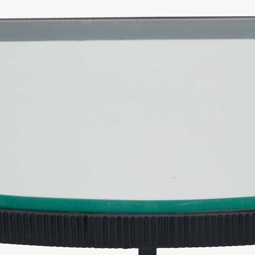 Marazzi Bevelled Glass and Black Metal Half Moon Console Table.