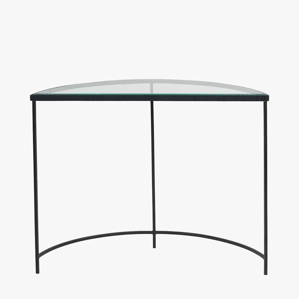 Marazzi Bevelled Glass and Black Metal Half Moon Console Table.