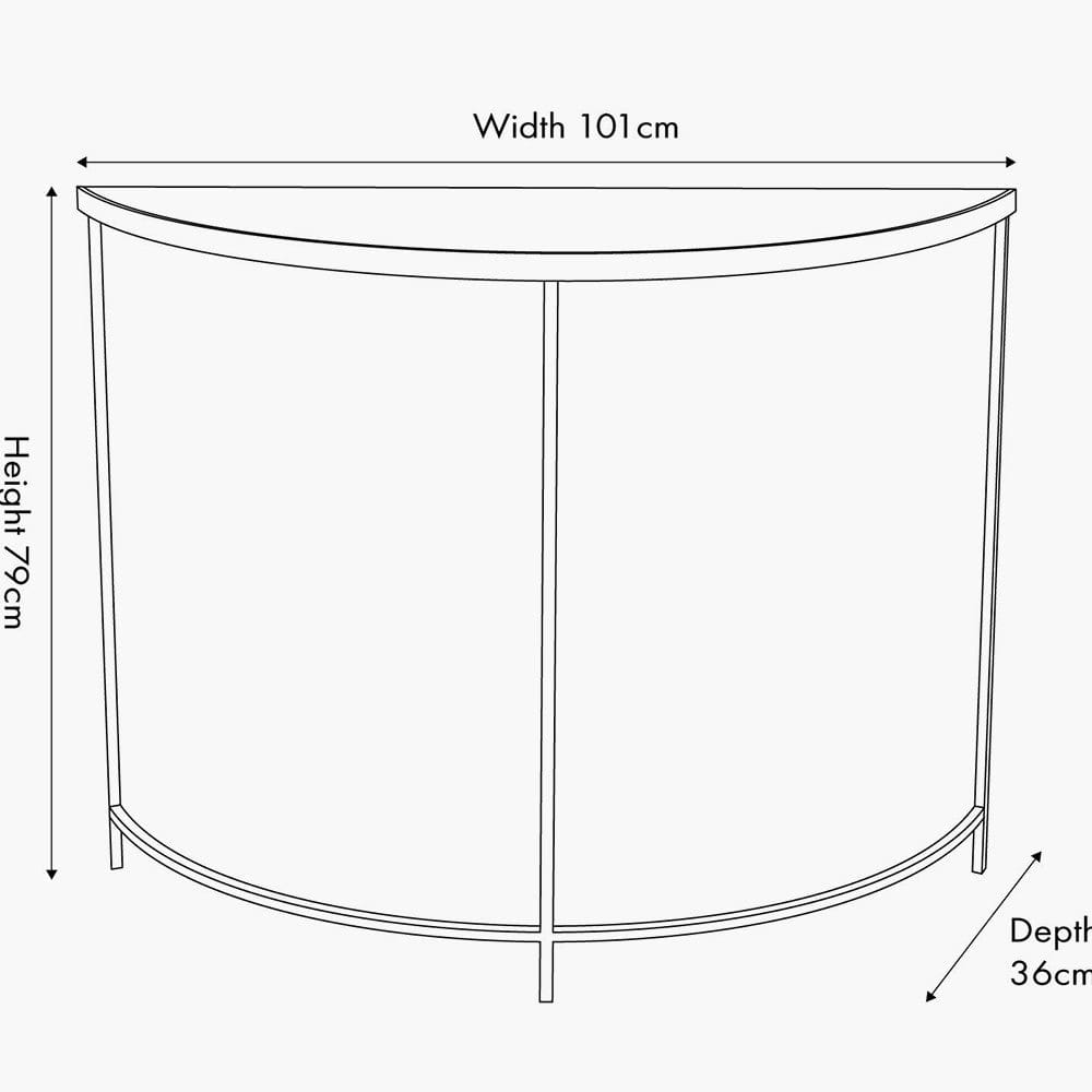 Marazzi Bevelled Glass and Black Metal Half Moon Console Table.