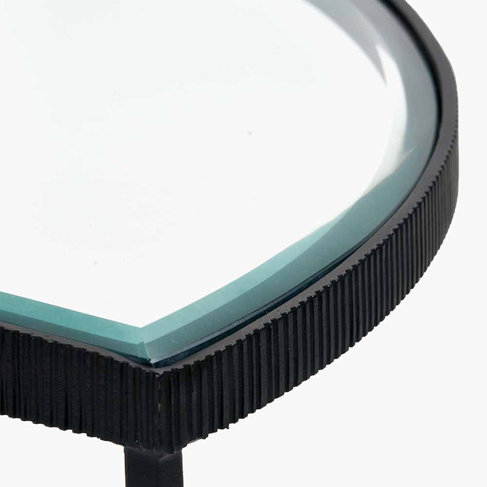 Marazzi S/2 Bevelled Glass and Black Metal Half Moon Coffee Tables.