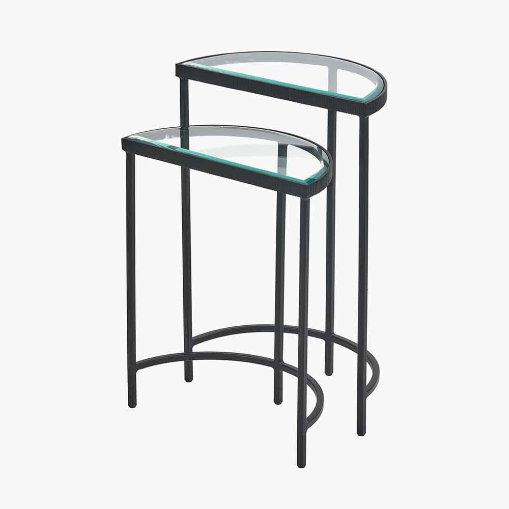 Pacific Lifestyle Living Marazzi S/2 Bevelled Glass and Black Metal Half Moon Side Tables House of Isabella UK