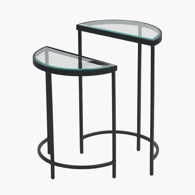 Pacific Lifestyle Living Marazzi S/2 Bevelled Glass and Black Metal Half Moon Side Tables House of Isabella UK