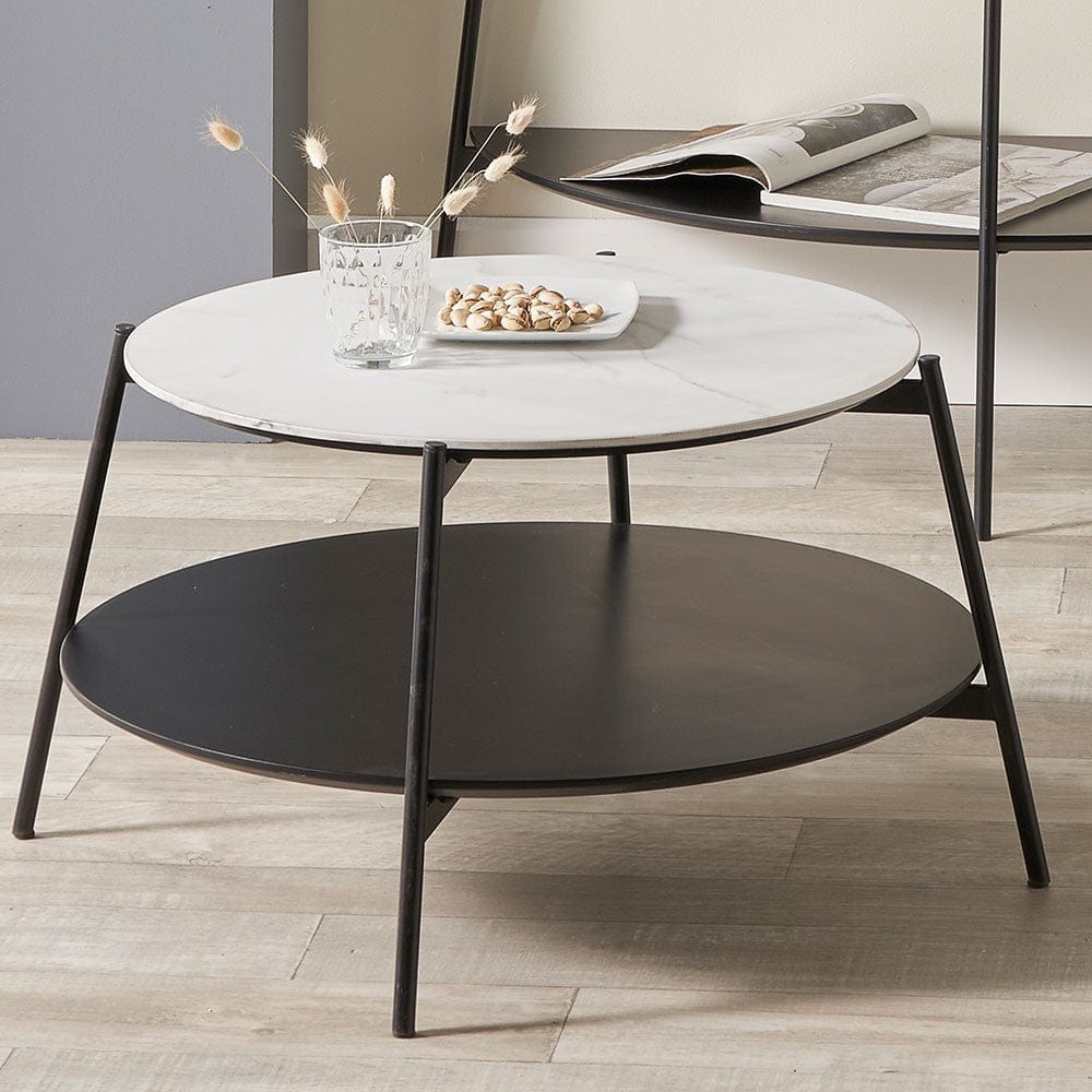 Marchello White Marble Veneer & Black Metal Console Table.