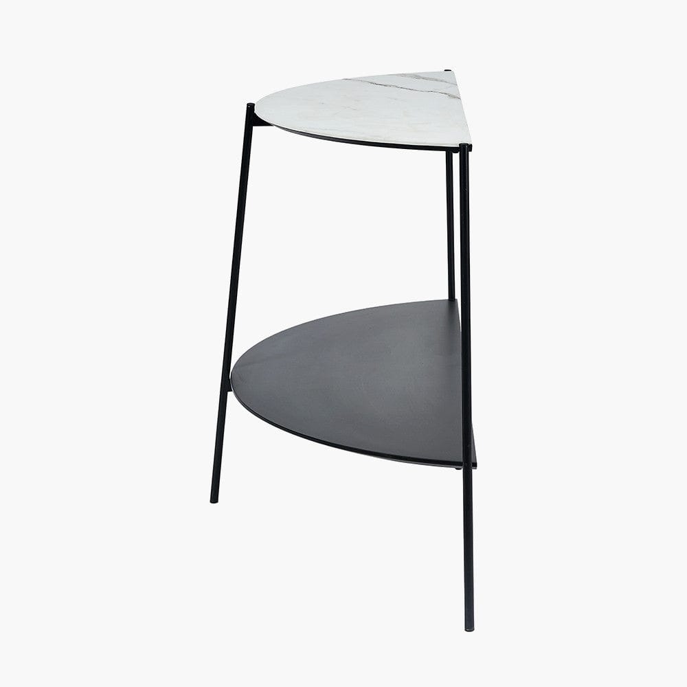 Marchello White Marble Veneer & Black Metal Console Table.