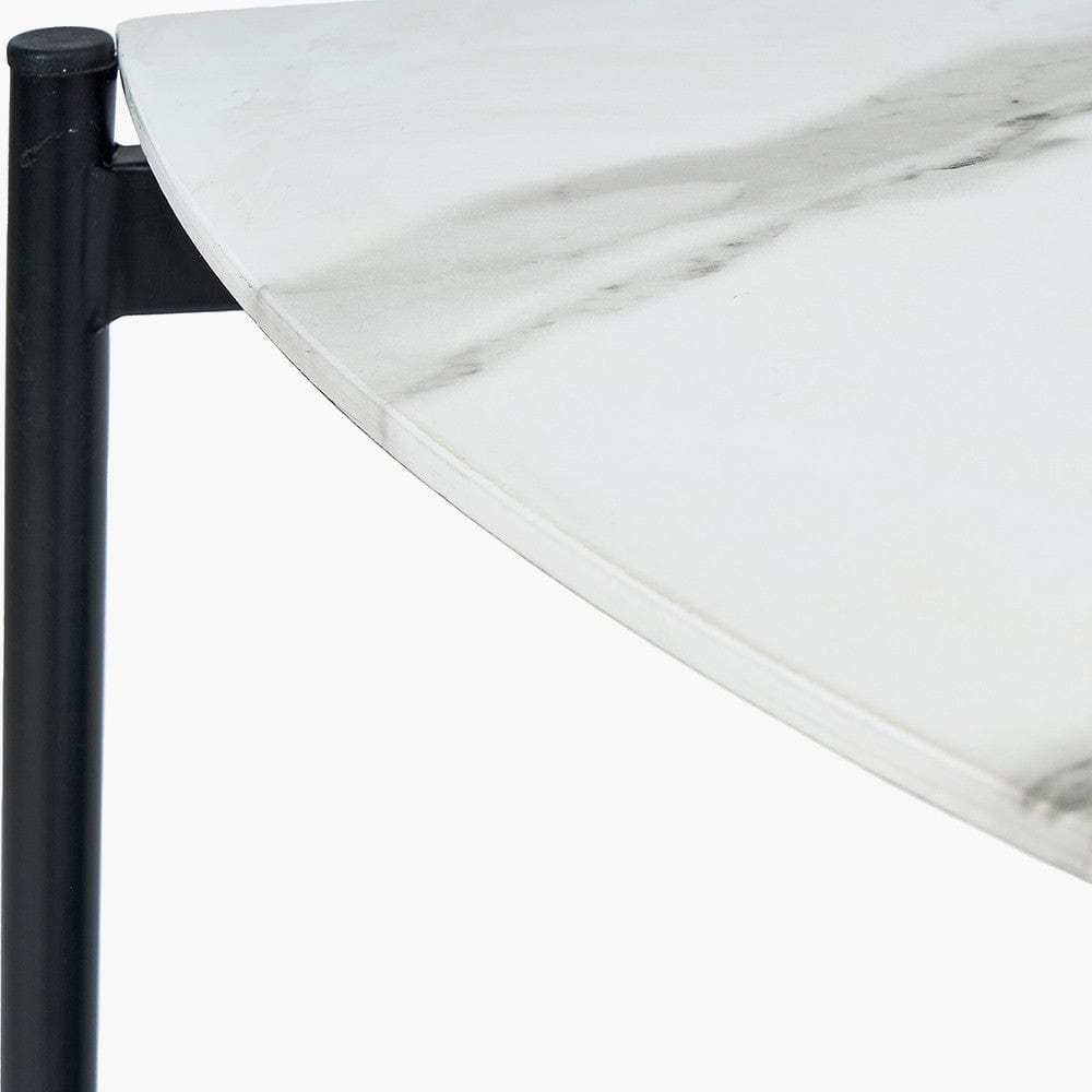 Marchello White Marble Veneer & Black Metal Console Table.