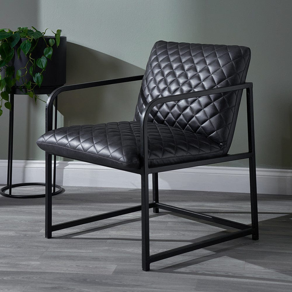 Marchetti Ash Black Leather and Black Metal Arm Chair.