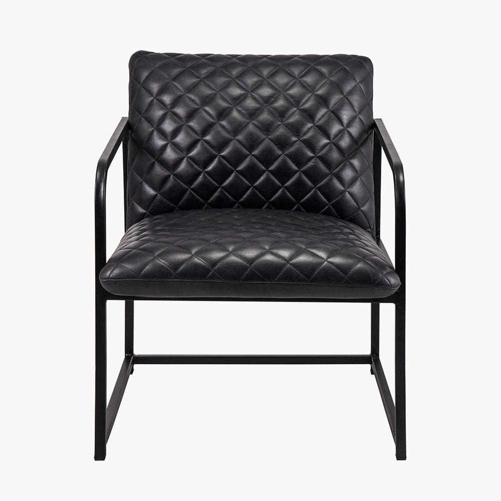 Marchetti Ash Black Leather and Black Metal Arm Chair.