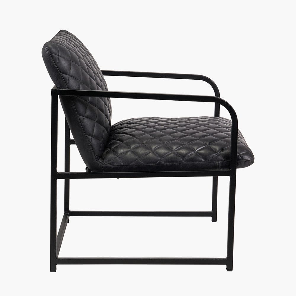 Marchetti Ash Black Leather and Black Metal Arm Chair.