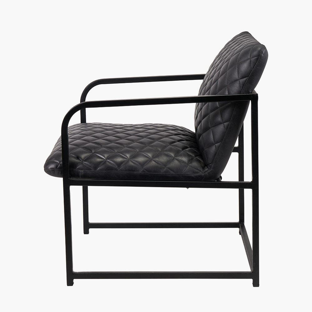 Marchetti Ash Black Leather and Black Metal Arm Chair.