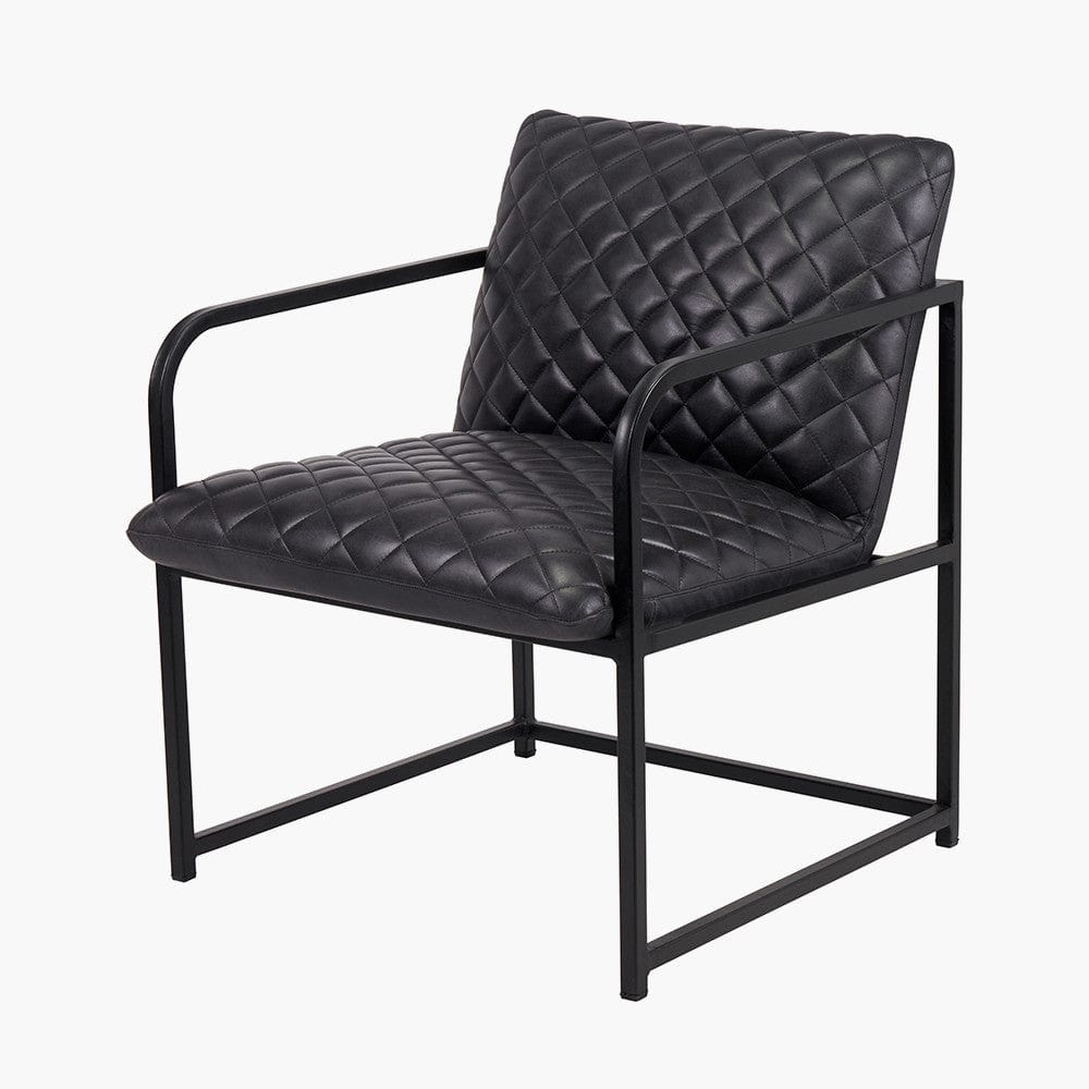 Marchetti Ash Black Leather and Black Metal Arm Chair.