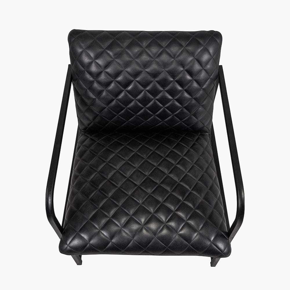 Marchetti Ash Black Leather and Black Metal Arm Chair.