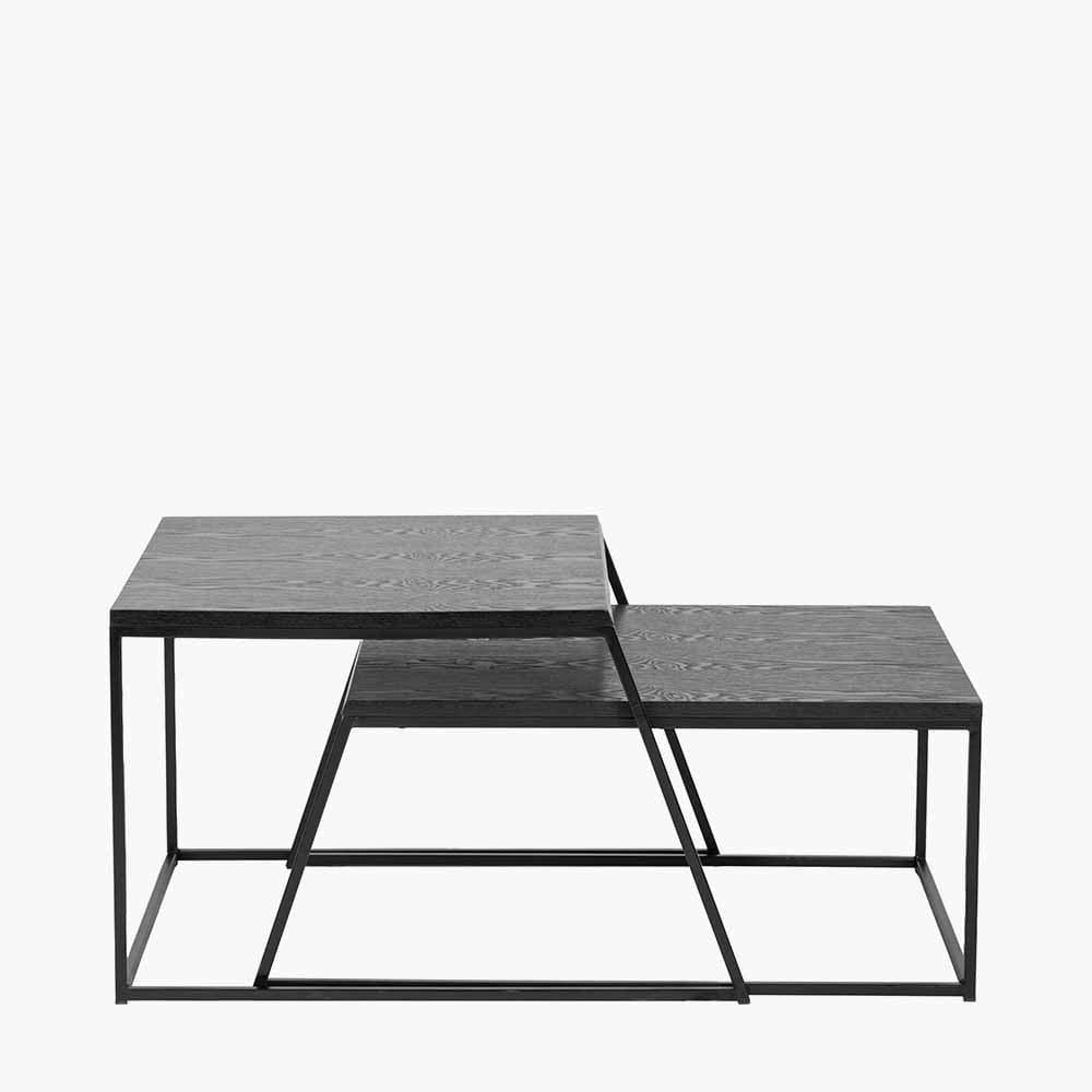 Mashiko S/2 Black Ash Veneer and Black Metal Coffee Tables.