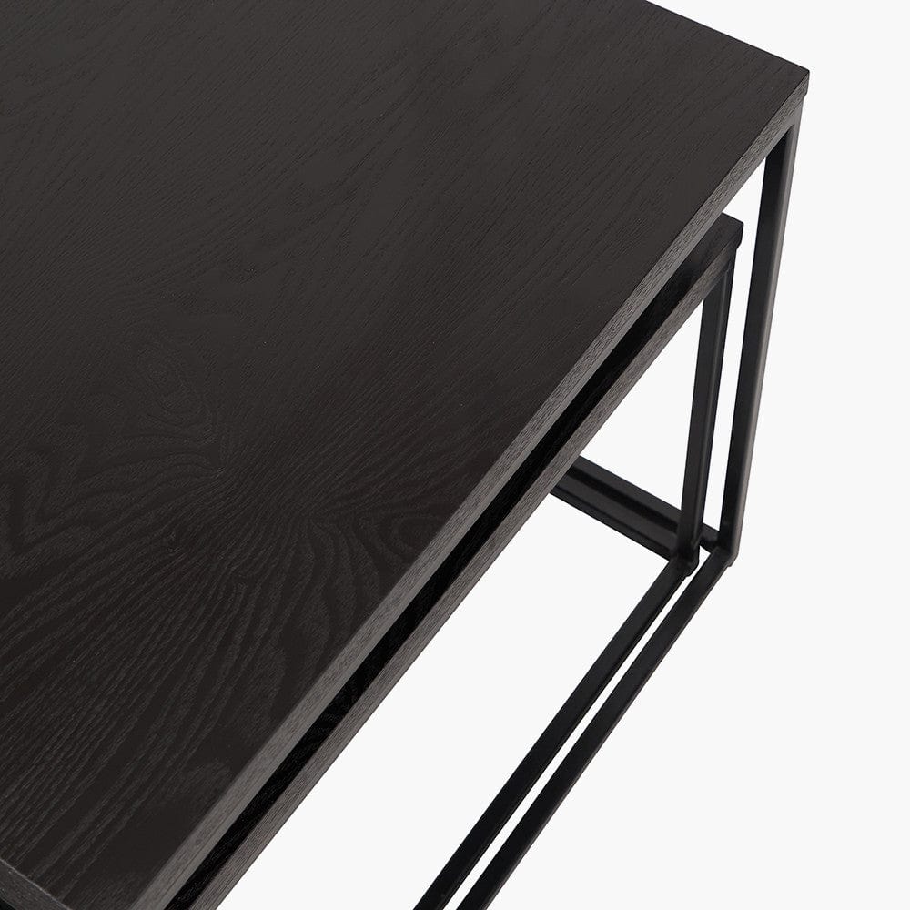 Mashiko S/2 Black Ash Veneer and Black Metal Coffee Tables.