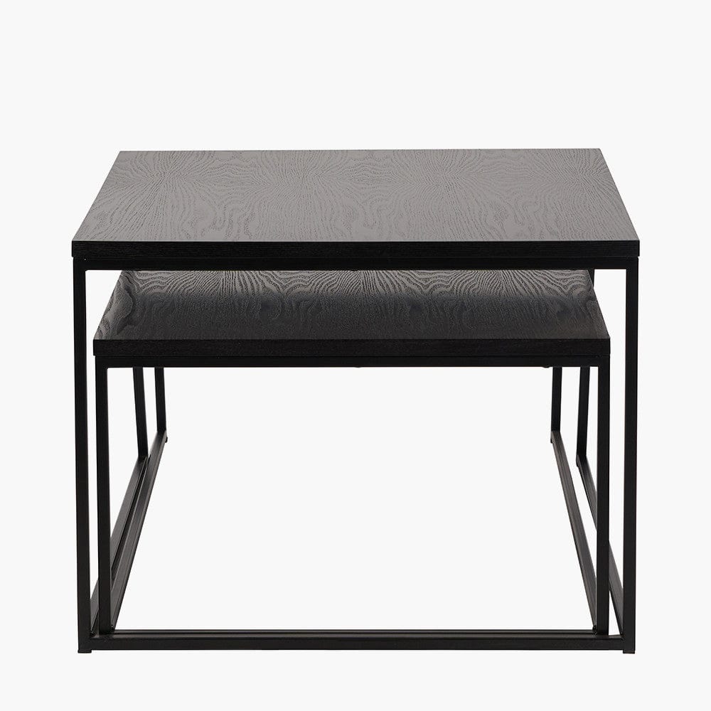 Mashiko S/2 Black Ash Veneer and Black Metal Coffee Tables.