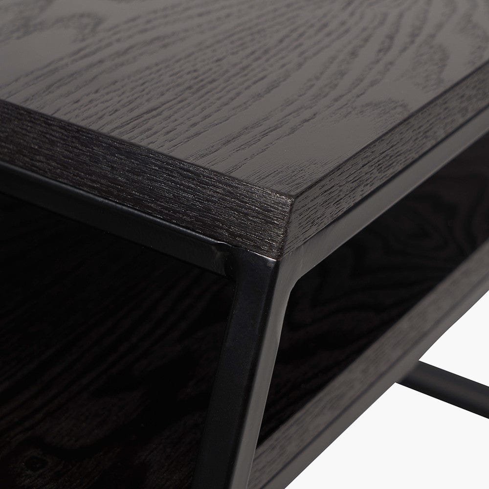 Mashiko S/2 Black Ash Veneer and Black Metal Coffee Tables.