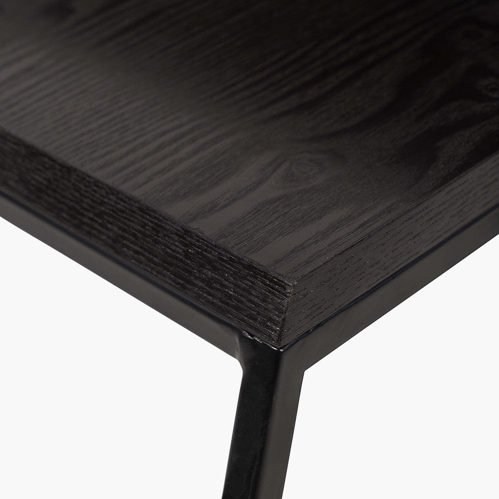 Mashiko S/2 Black Ash Veneer and Black Metal Coffee Tables.