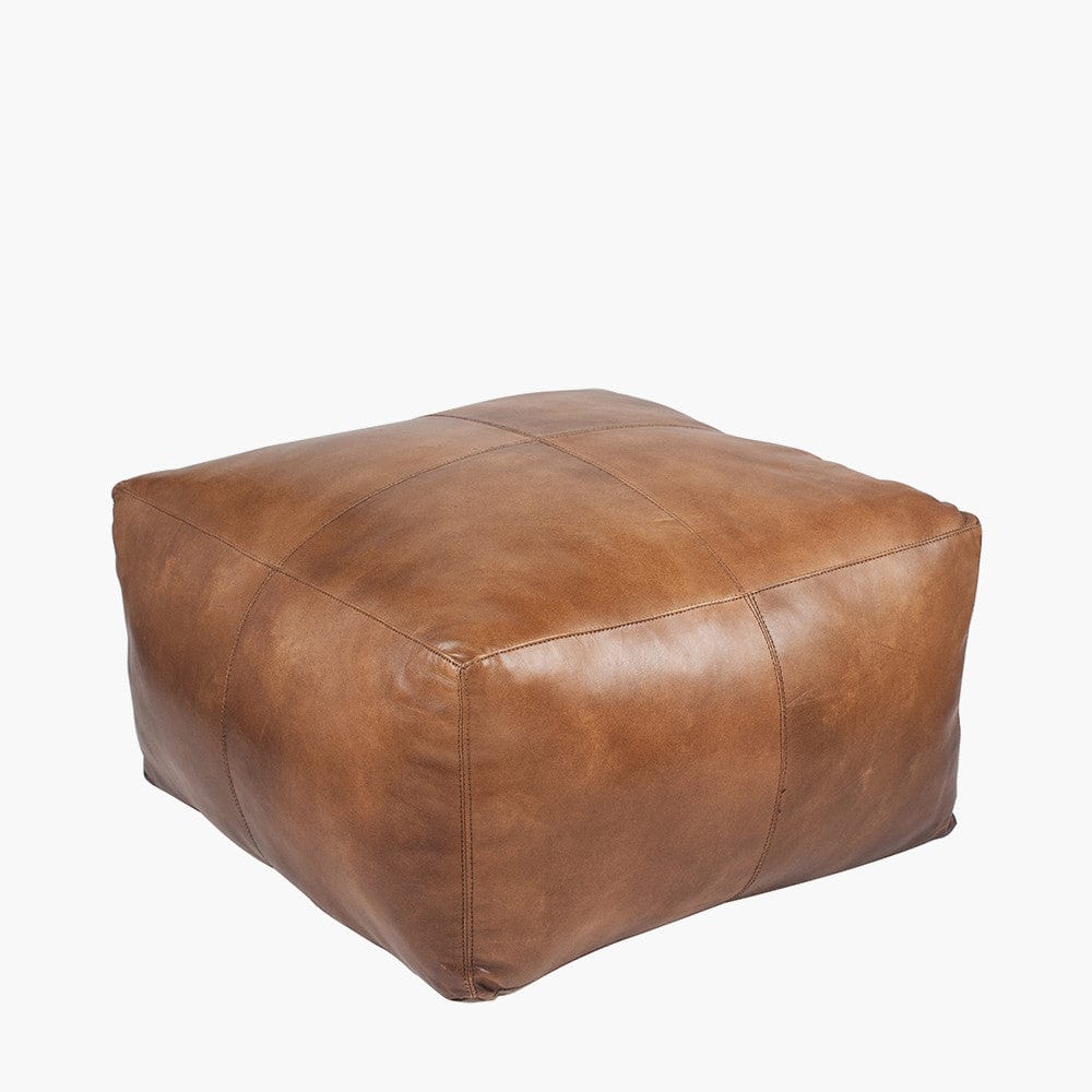 Matteo Natural Tan Leather Square Pouffe.