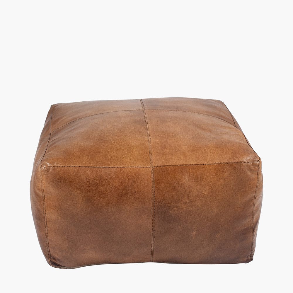 Matteo Natural Tan Leather Square Pouffe.
