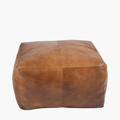 Pacific Lifestyle Living Matteo Natural Tan Leather Square Pouffe House of Isabella UK