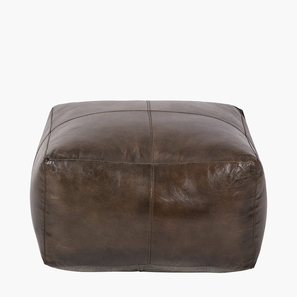 Pacific Lifestyle Living Matteo Peppercorn Leather Square Pouffe House of Isabella UK