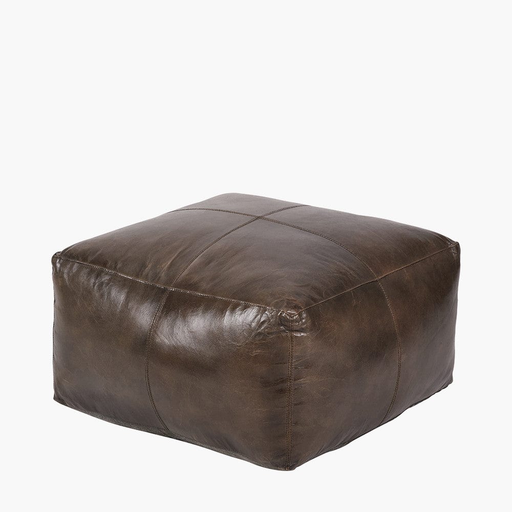 Matteo Peppercorn Leather Square Pouffe.