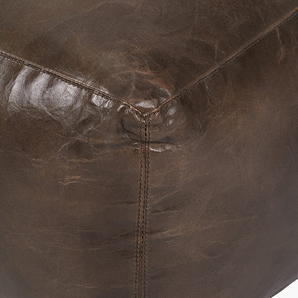 Matteo Peppercorn Leather Square Pouffe.
