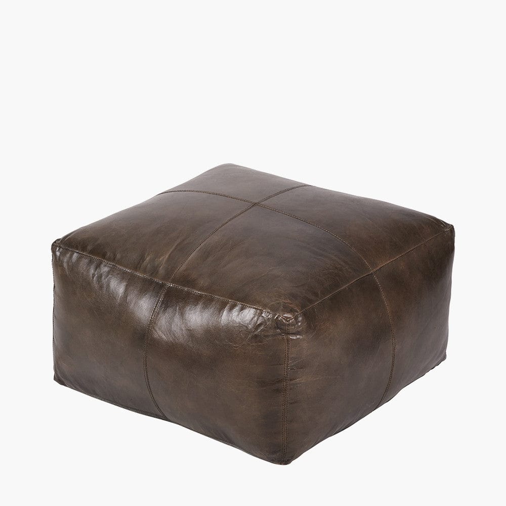 Matteo Peppercorn Leather Square Pouffe.