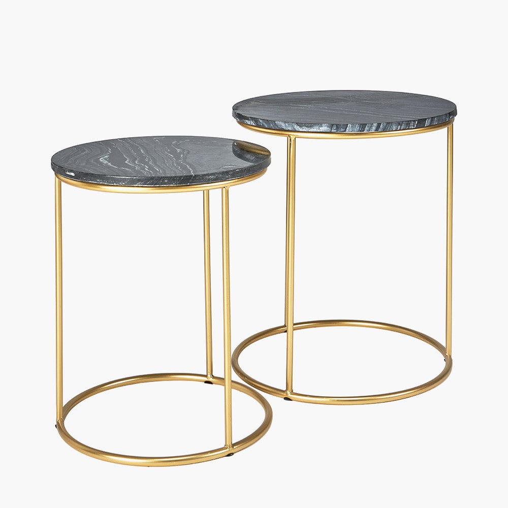 Milly S/2 Black Marble and Gold Metal Side Tables.