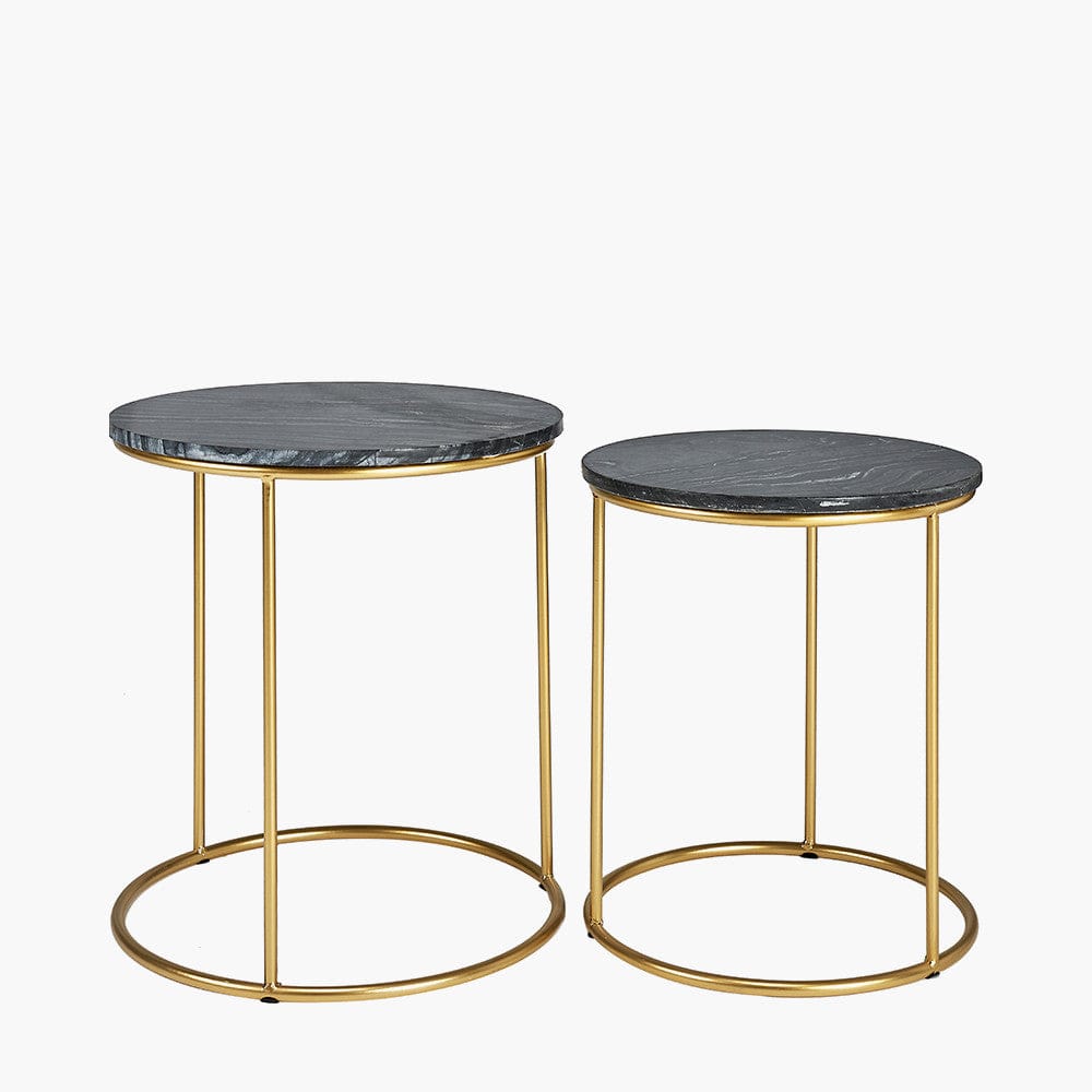 Milly S/2 Black Marble and Gold Metal Side Tables.
