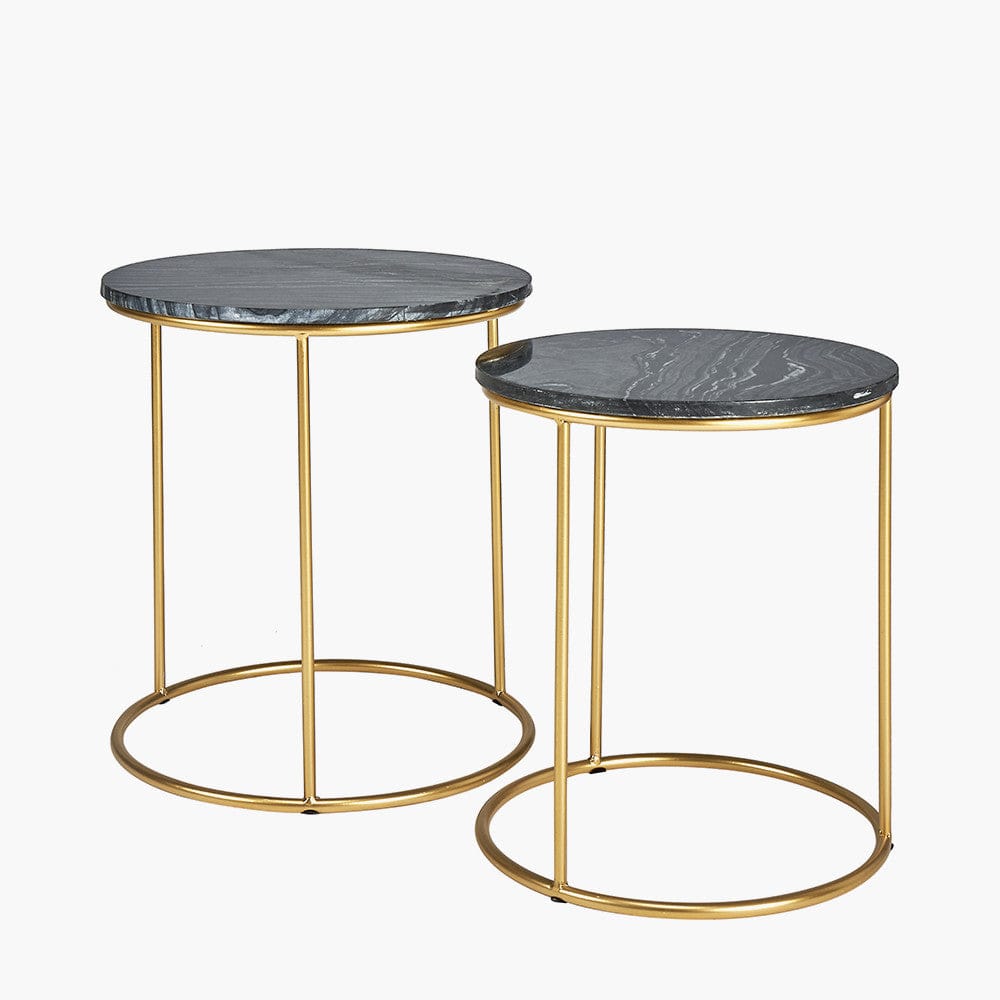 Milly S/2 Black Marble and Gold Metal Side Tables.