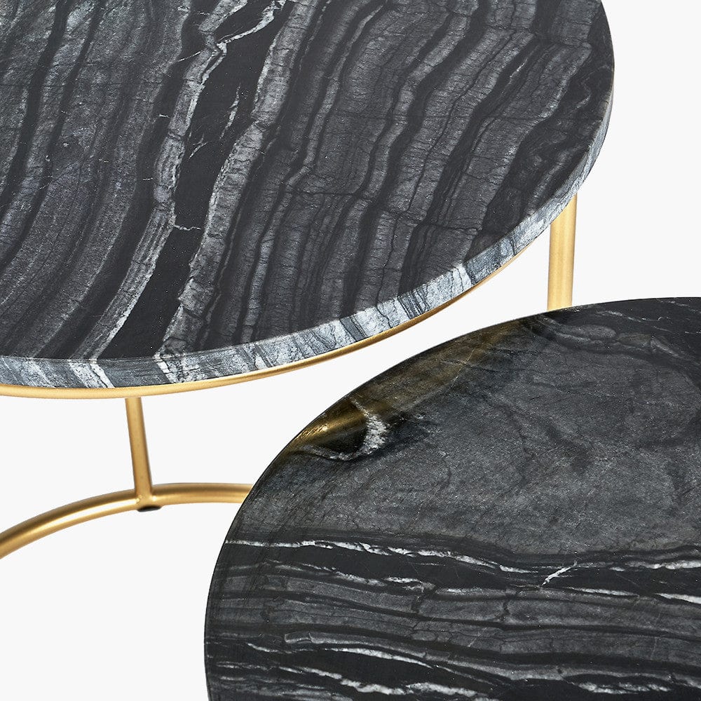 Milly S/2 Black Marble and Gold Metal Side Tables.