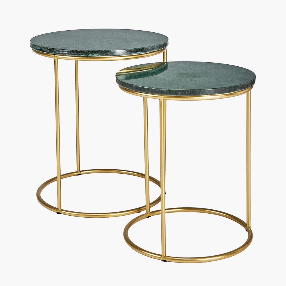Milly S/2 Green Marble and Gold Metal Side Tables.