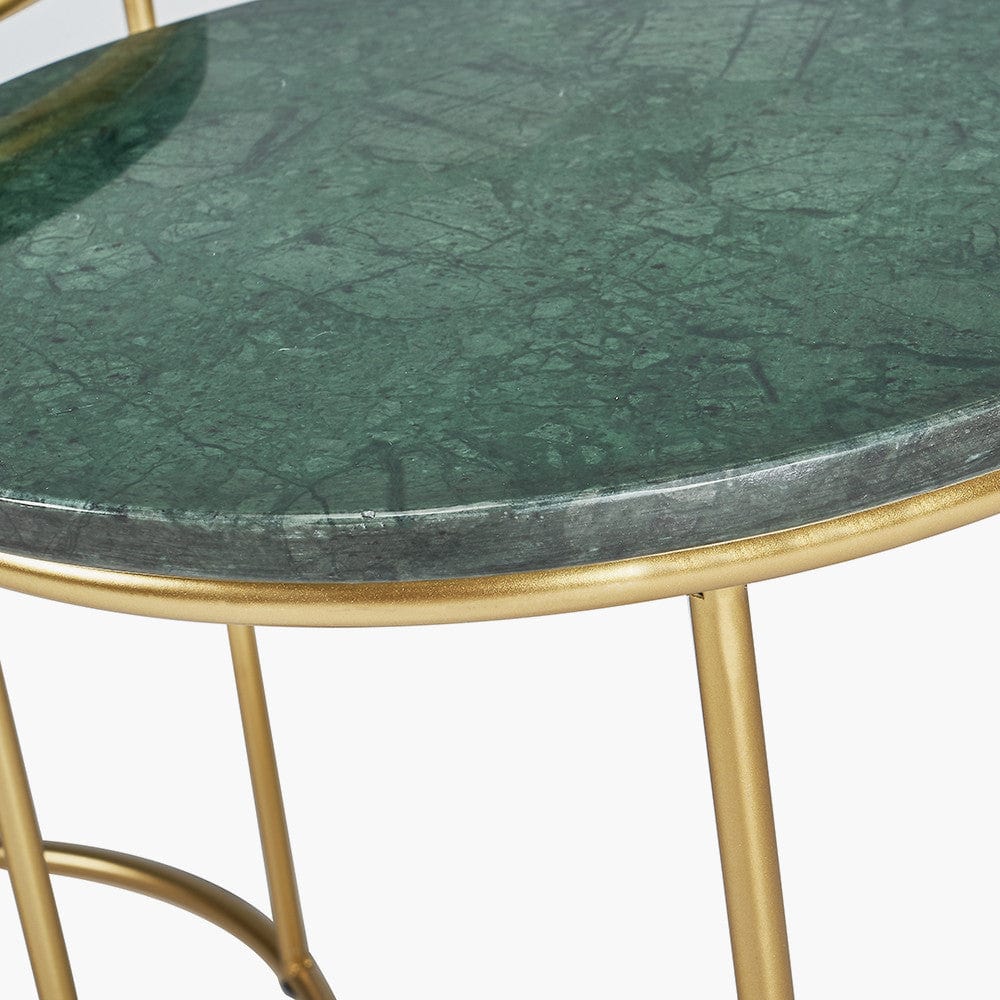 Milly S/2 Green Marble and Gold Metal Side Tables.