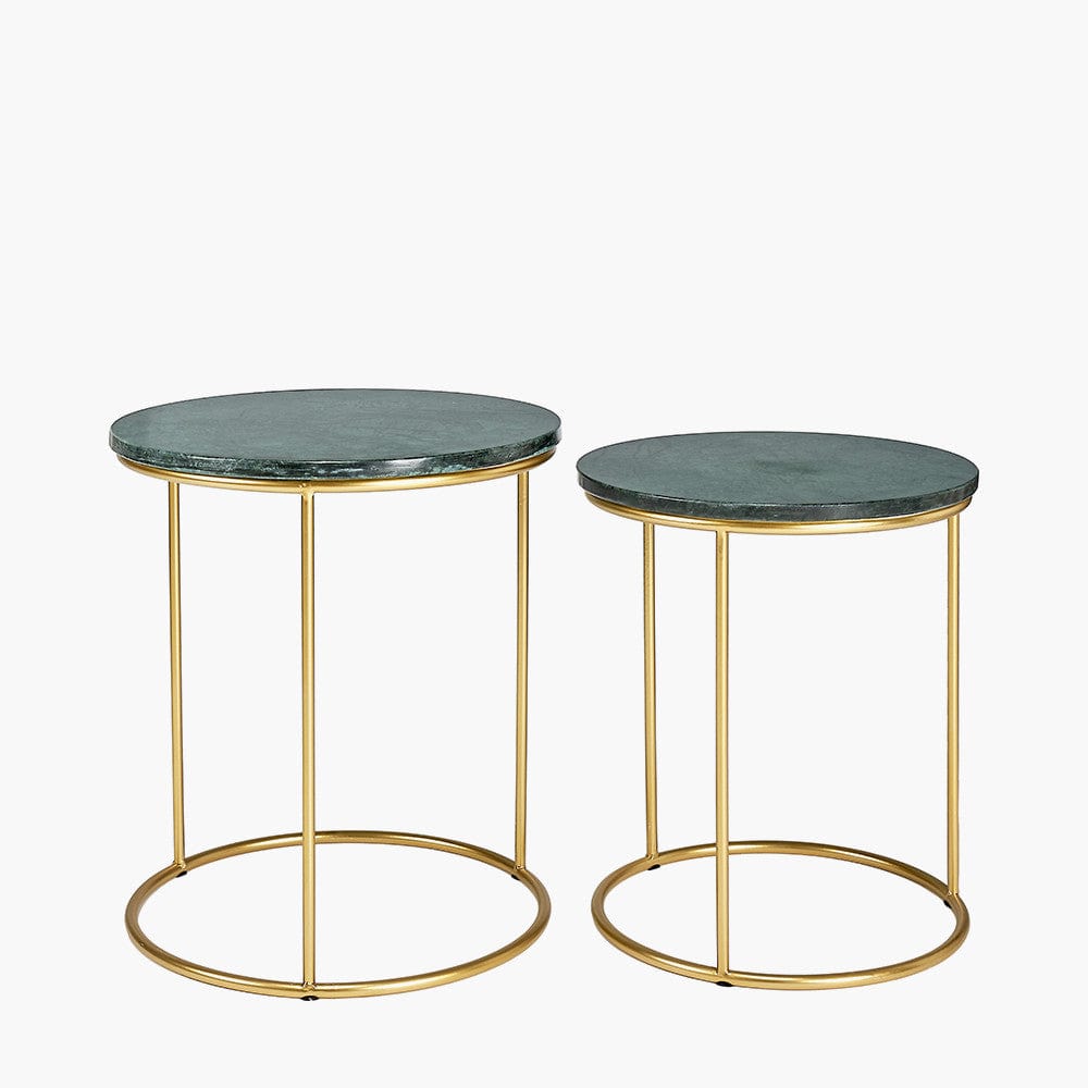 Milly S/2 Green Marble and Gold Metal Side Tables.